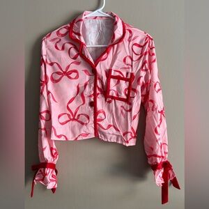 NEW Pink and Red Bow Print Christmas Pajama Set, Size Girls 12 Tall